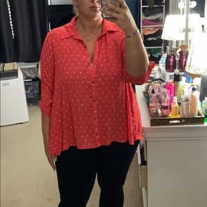 Pink polka dot button up shirt